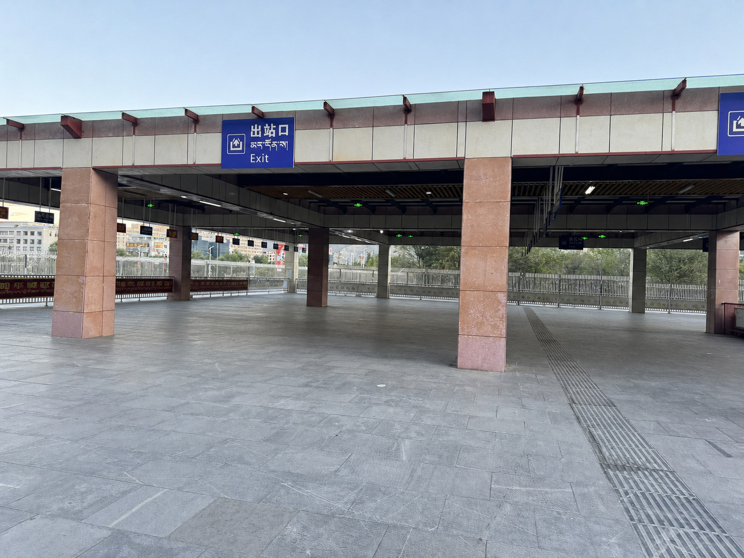 The quiet exit area of Lhasa Railway Station in the early morning