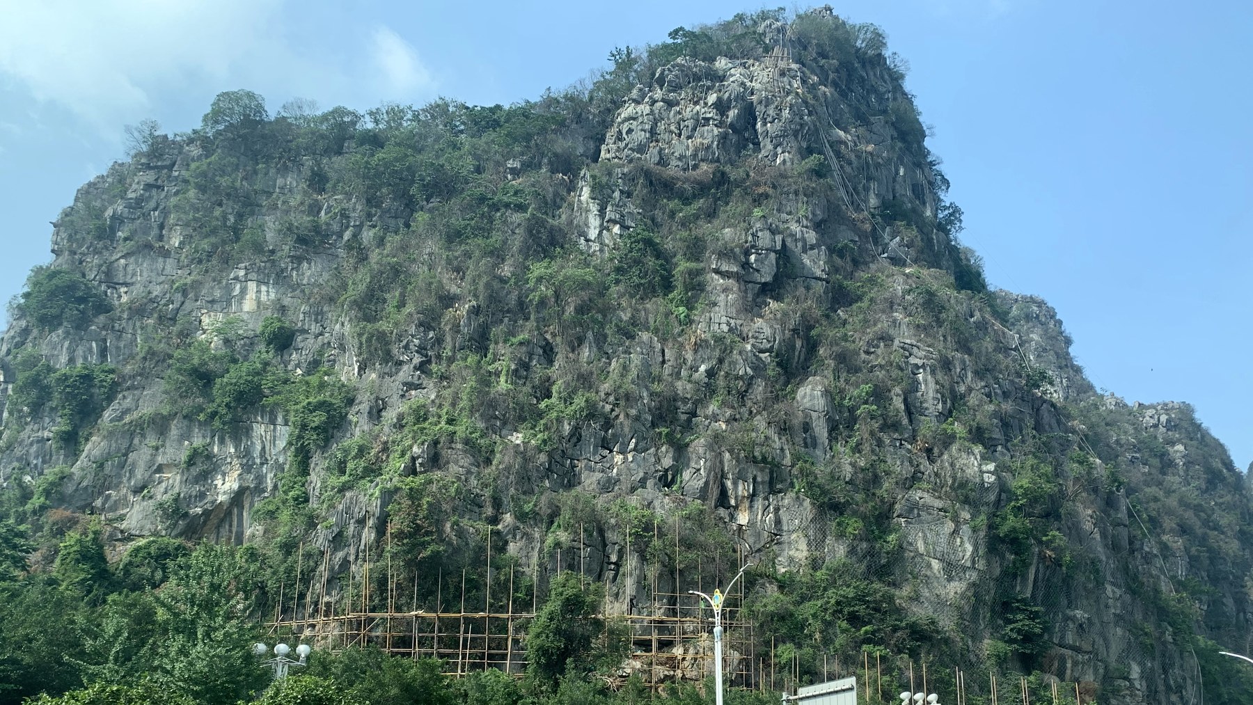 桂林道路一侧植被覆盖的喀斯特孤峰
