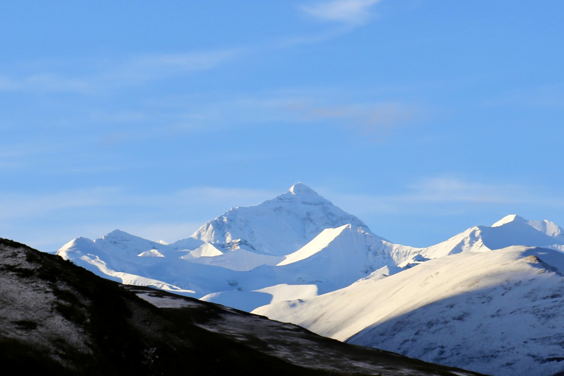 Snow peaks on the northern side of Everest above the high plateau